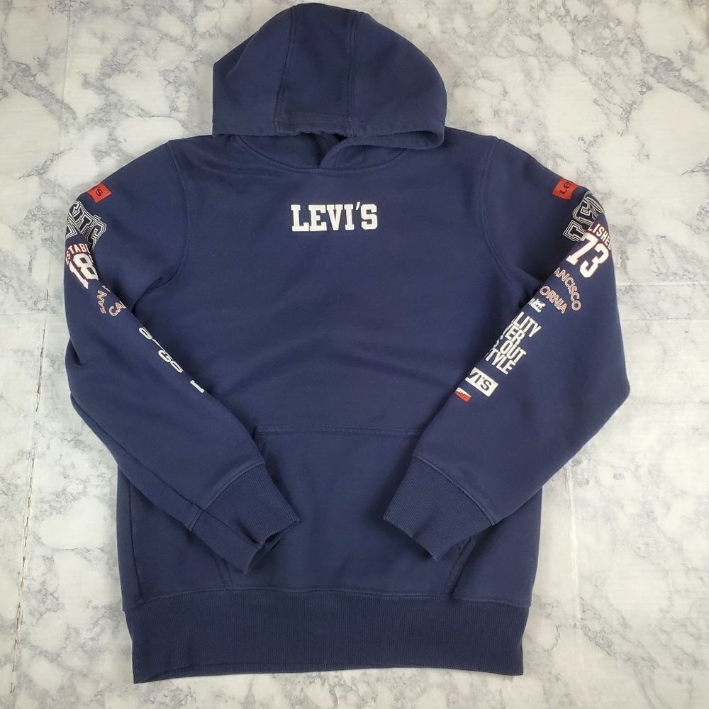Levi's Boy's Large Navy Blue Hoodie Sweatshirt Sleeve Graphic Logo